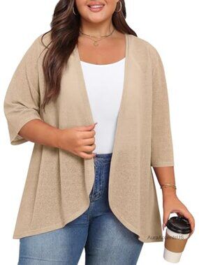 Women's Plus Size Cardigan Shrug 3/4 Sleeve Summer Open Front Lightweight Bolero